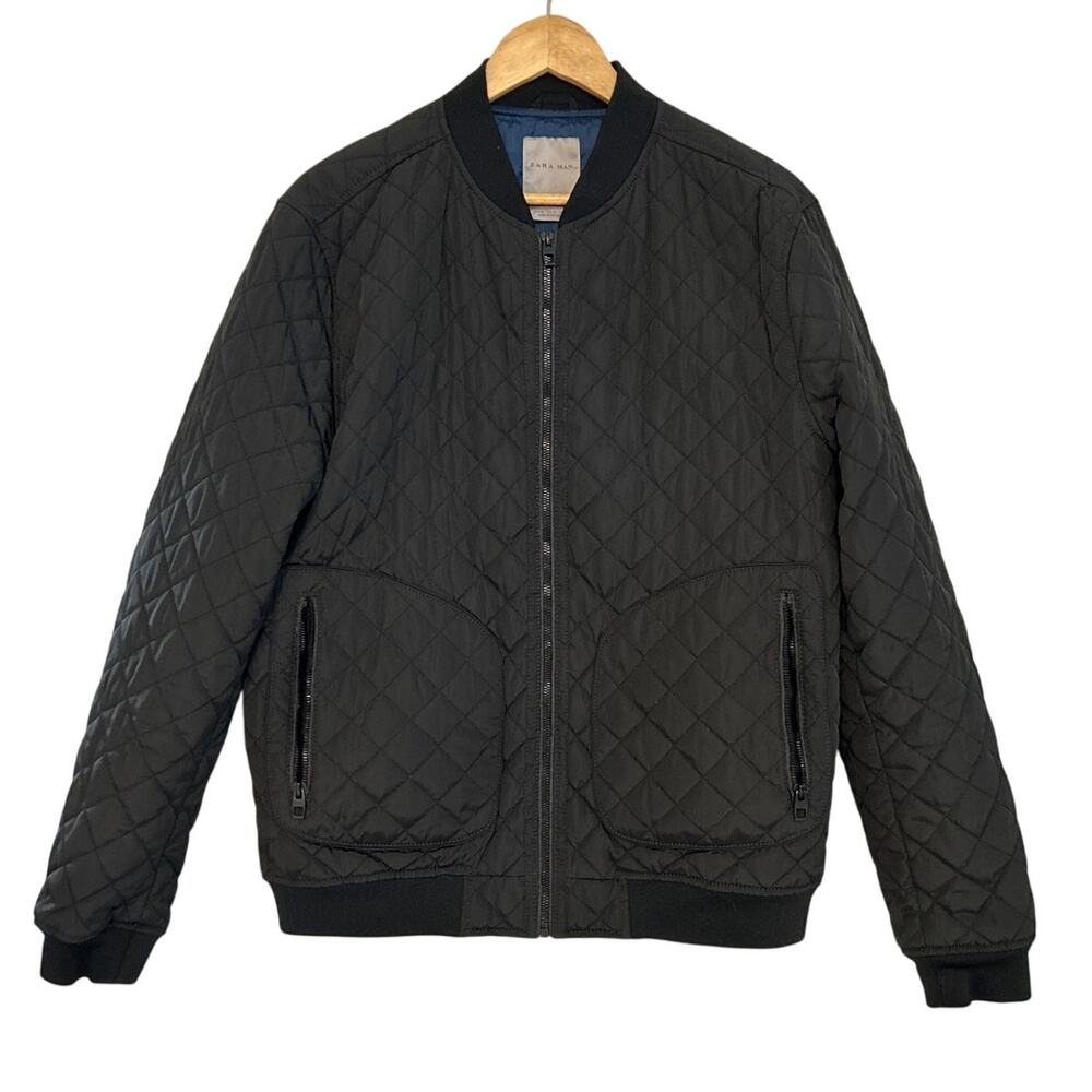 Zara Man Quilted Diamond Shape Lightweight Bomber Jacket Black XL